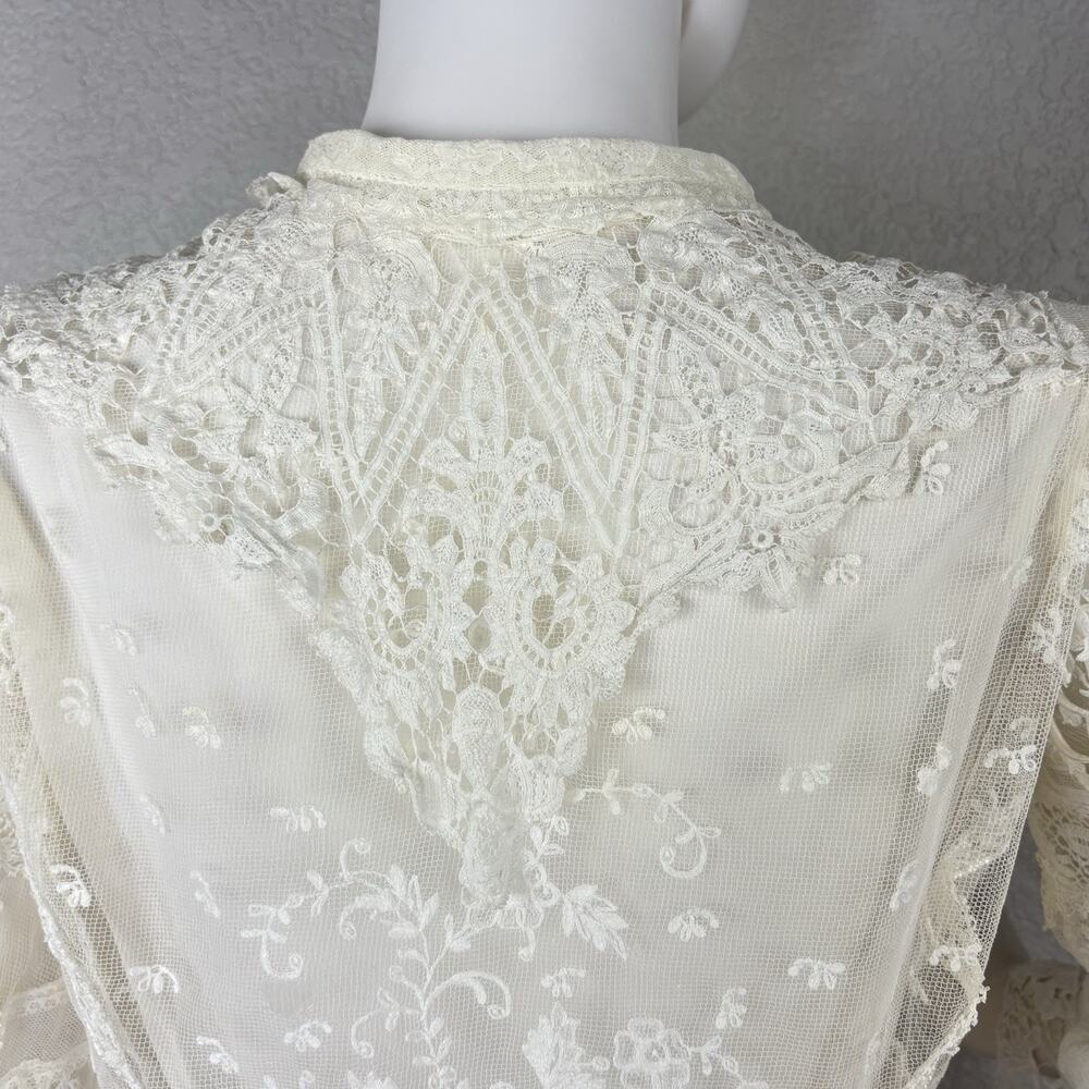 Antique 1920s Lace Edwardian Blouse Bridal Lingerie Ivory Romantic Size S - Picture 4 of 14